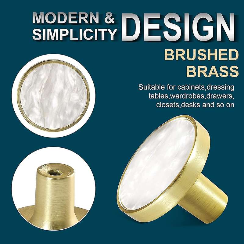 4 Pack Gold Knobs for Dresser Drawers, Kitchen Cupboard ,white