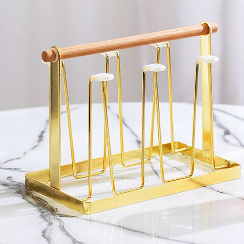 Kitchen Iron Cup Holder Creative Household Drain Cup Rack Gold