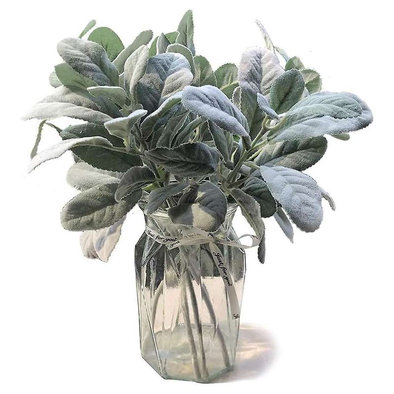 6pcs Artificial Flowers Flocked Lambs Ear Leaf,for Home Wedding