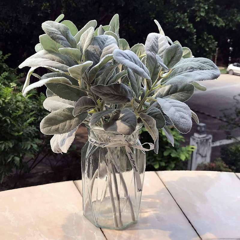 6pcs Artificial Flowers Flocked Lambs Ear Leaf,for Home Wedding
