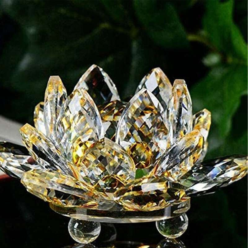 2x Yellow Crystal Flower Ornaments Crystal Lotus Interior(small)
