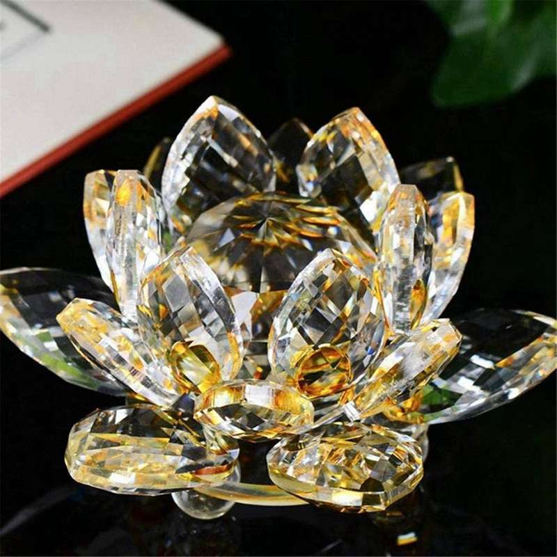 2x Yellow Crystal Flower Ornaments Crystal Lotus Interior(small)