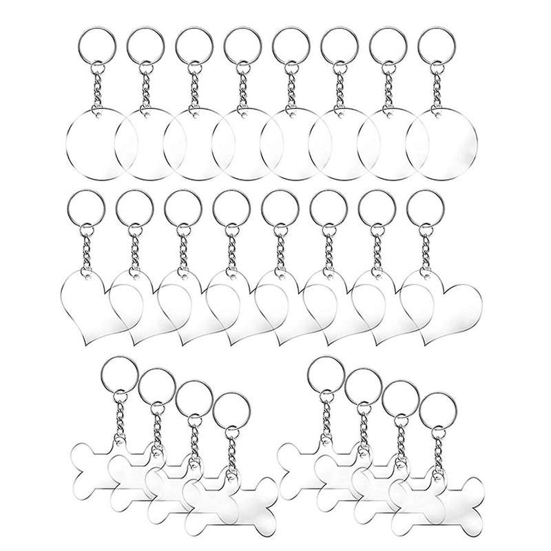 96 Pieces Acrylic Transparent Discs,tassel,keyring with Chain for Diy