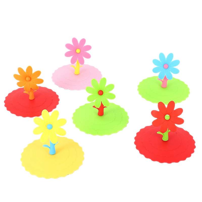 6 Pcs Sun Flower Silicone Cup Cover Anti-dust Leak-proof