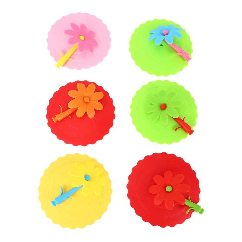 6 Pcs Sun Flower Silicone Cup Cover Anti-dust Leak-proof