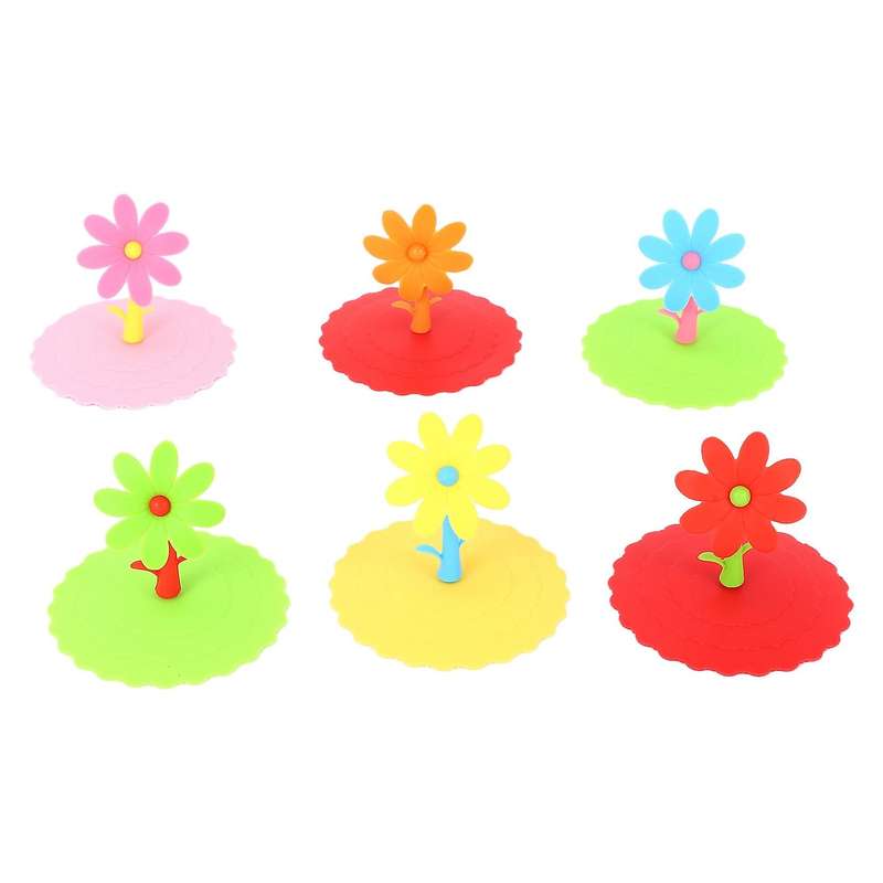 6 Pcs Sun Flower Silicone Cup Cover Anti-dust Leak-proof