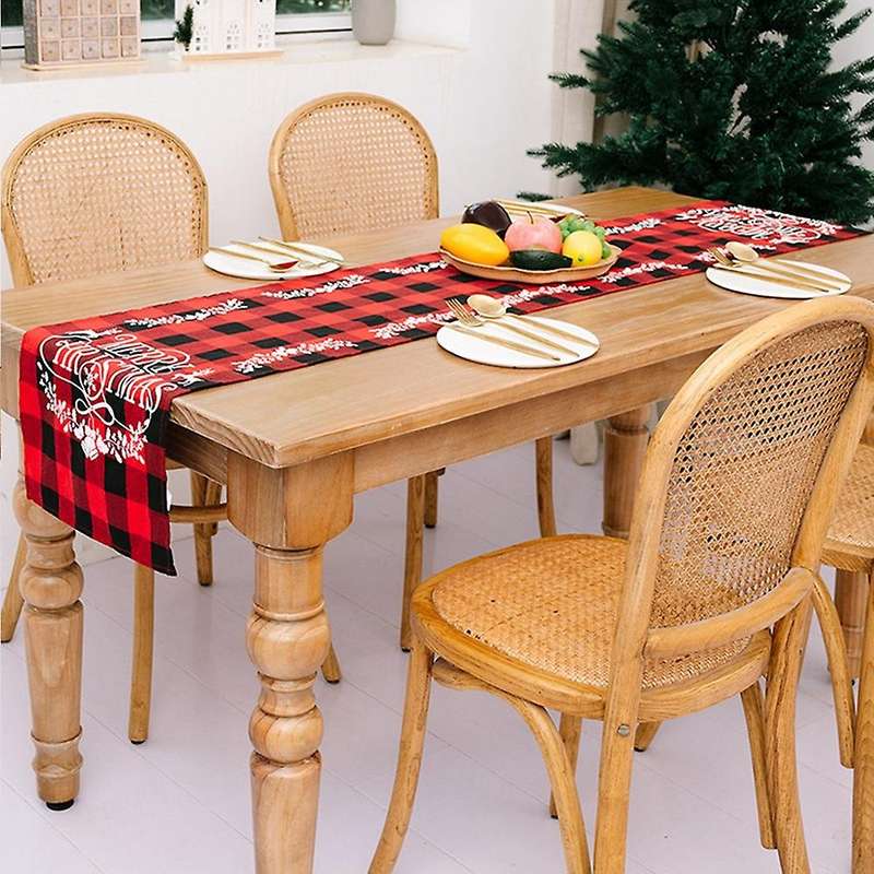 Buffalo Check Christmas Table Runner for Holiday Table Decorations, C