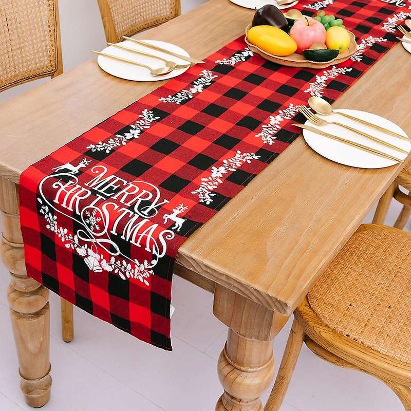 Buffalo Check Christmas Table Runner for Holiday Table Decorations, C