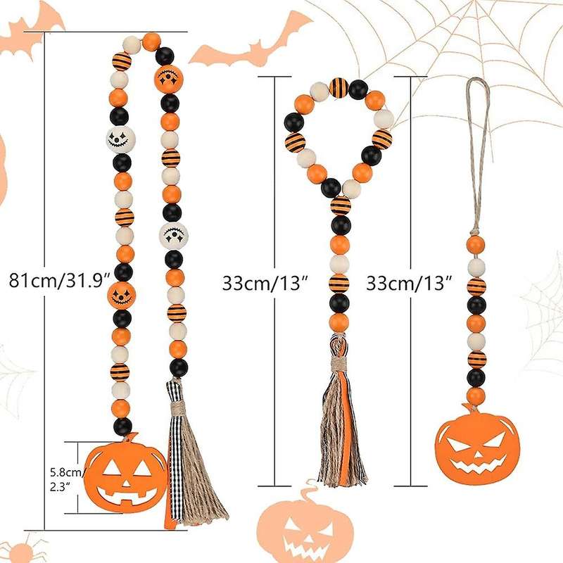 3 Pcs Wood Bead Garland with Tassels for Halloween Wall Hanging Decor