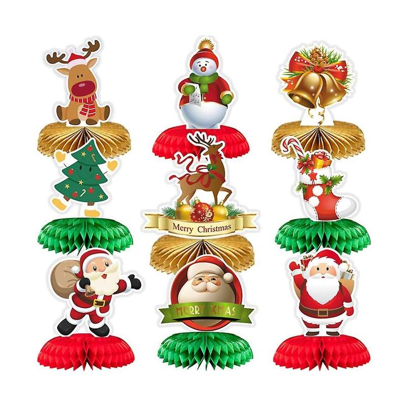 9pcs Christmas Theme Honeycomb Centerpieces Ornaments for Table Decor