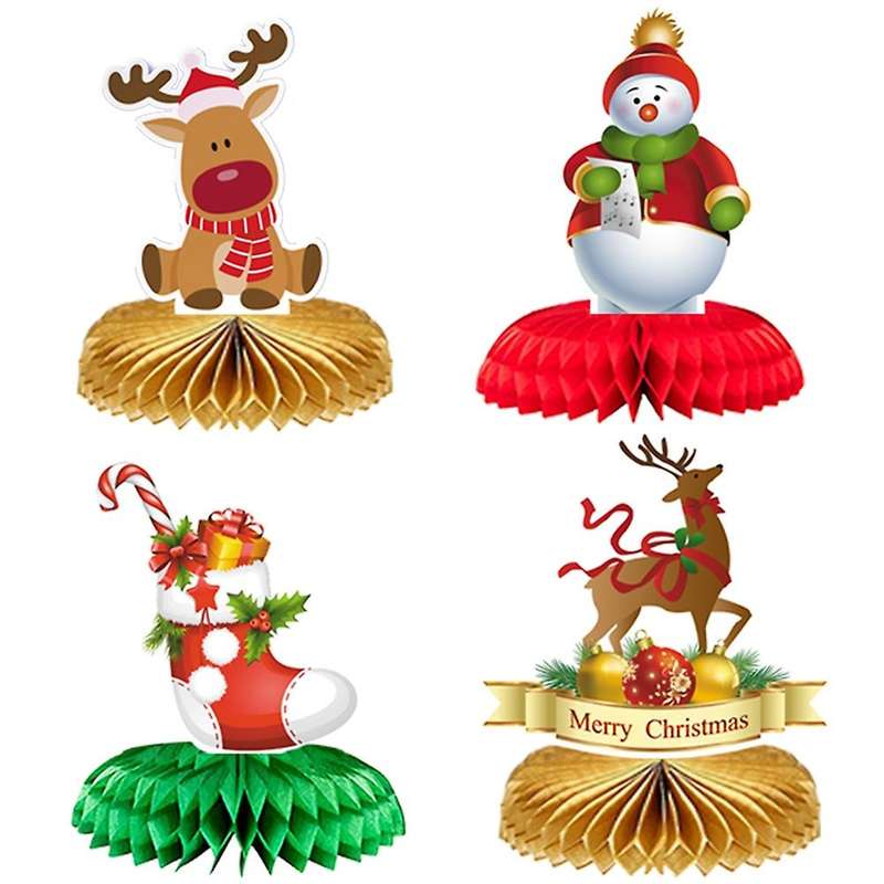 9pcs Christmas Theme Honeycomb Centerpieces Ornaments for Table Decor