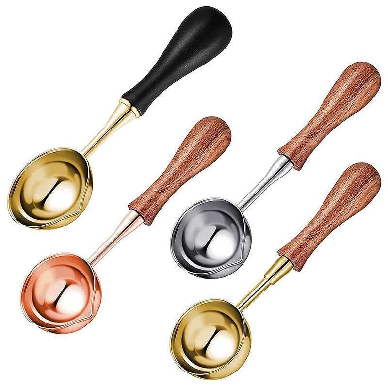4 Pieces Wax Spoon Big Wooden Handle for Sealing Wax Stamp Envelope