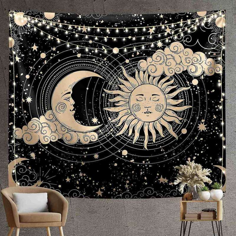 Aesthetic Psychedelic Sun and Moon Black Tapestry - 130x150cm