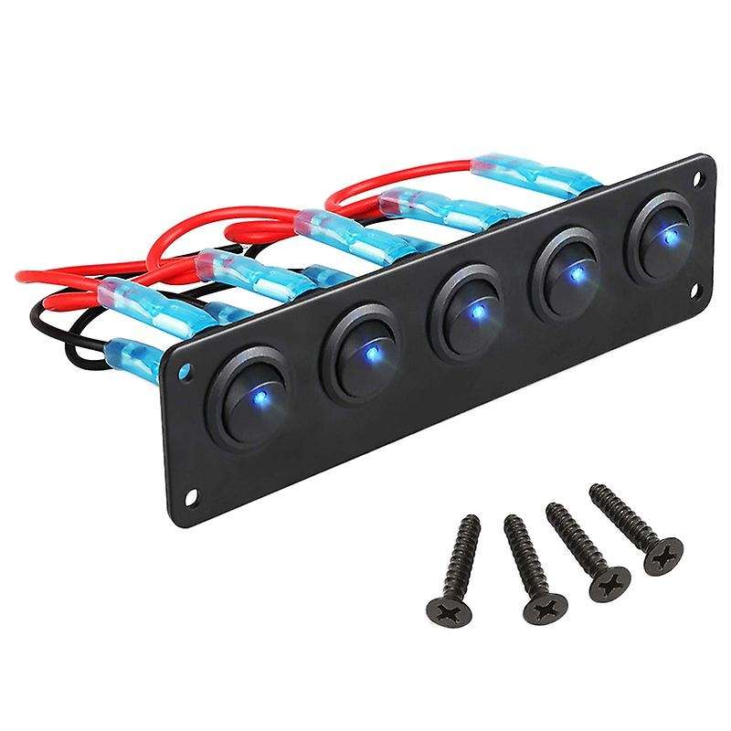 Rocker Switch Panel with 5 On-off Pre-wired Toggle Switches