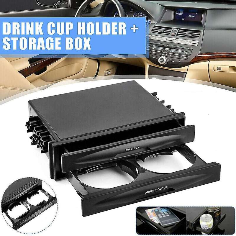 Car Universal Cd Radio Pocket Drink Cup Holder Storage Box Black