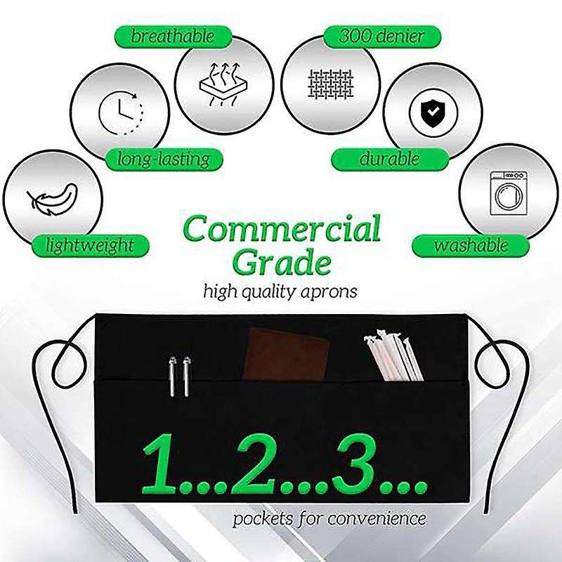 3 Pack 3 Pockets Cotton Waitress Waist Apron-professional Half Apron