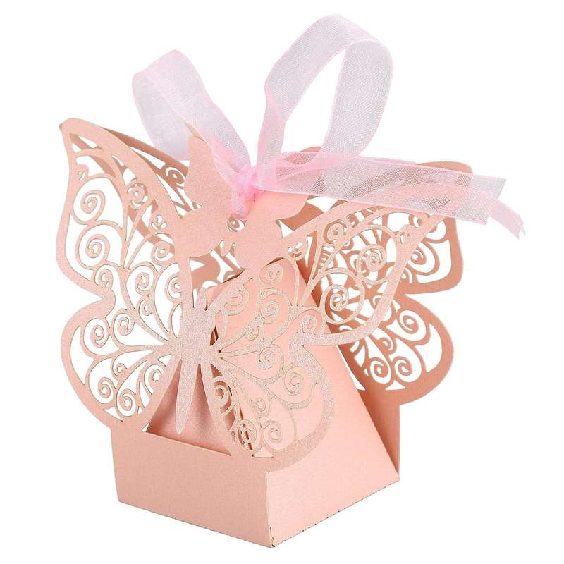 50pcs Butterfly Wedding Favour Box Birthday Gifts Candy Boxes (pink)