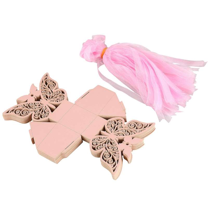 50pcs Butterfly Wedding Favour Box Birthday Gifts Candy Boxes (pink)