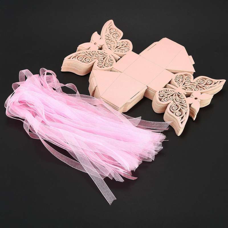 50pcs Butterfly Wedding Favour Box Birthday Gifts Candy Boxes (pink)
