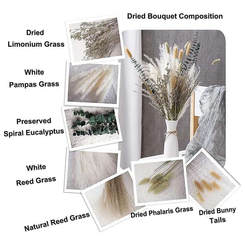 Dried Flower Bouquet ,17inch White Pampas Grass Decor for Home Table