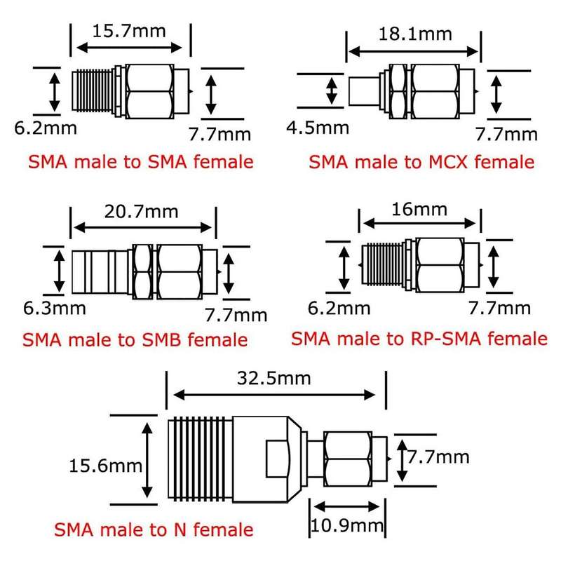 10 Set Sma Adapter Kits Sma Male to N/f/bnc/uhf/mcx/smb/tv/tnc Female