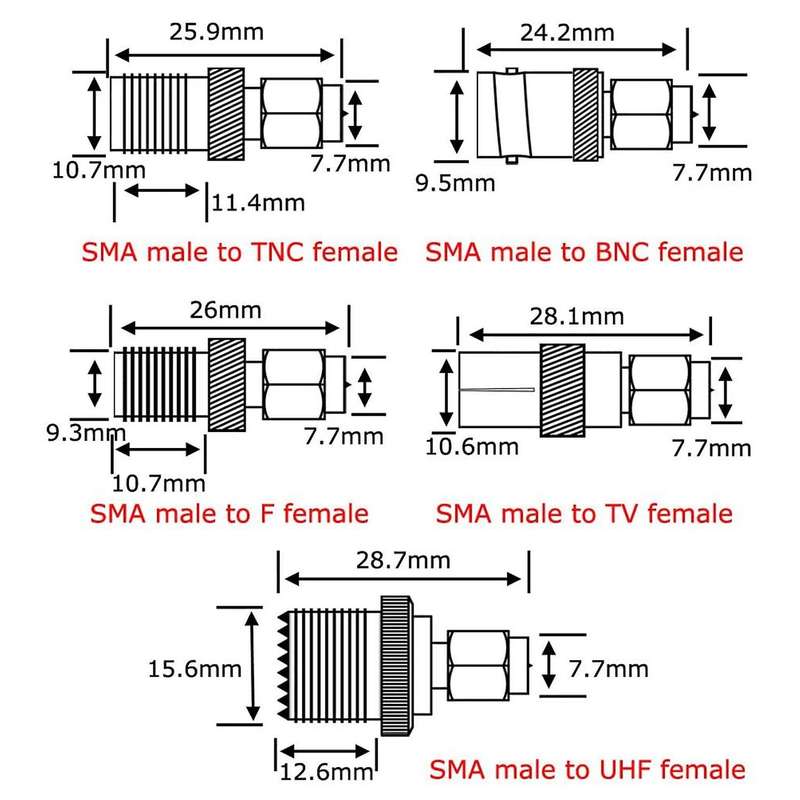 10 Set Sma Adapter Kits Sma Male to N/f/bnc/uhf/mcx/smb/tv/tnc Female