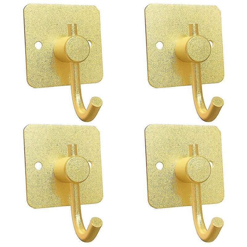 4pcs Towel Hooks Adhesive Wall Mounted Aluminum Hooks (gold)