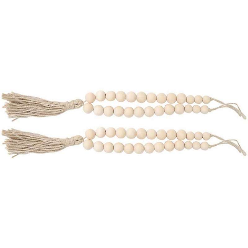 2pcs Wood Bead Garland Tiebacks with Tassels Curtain Rope 44.5cm