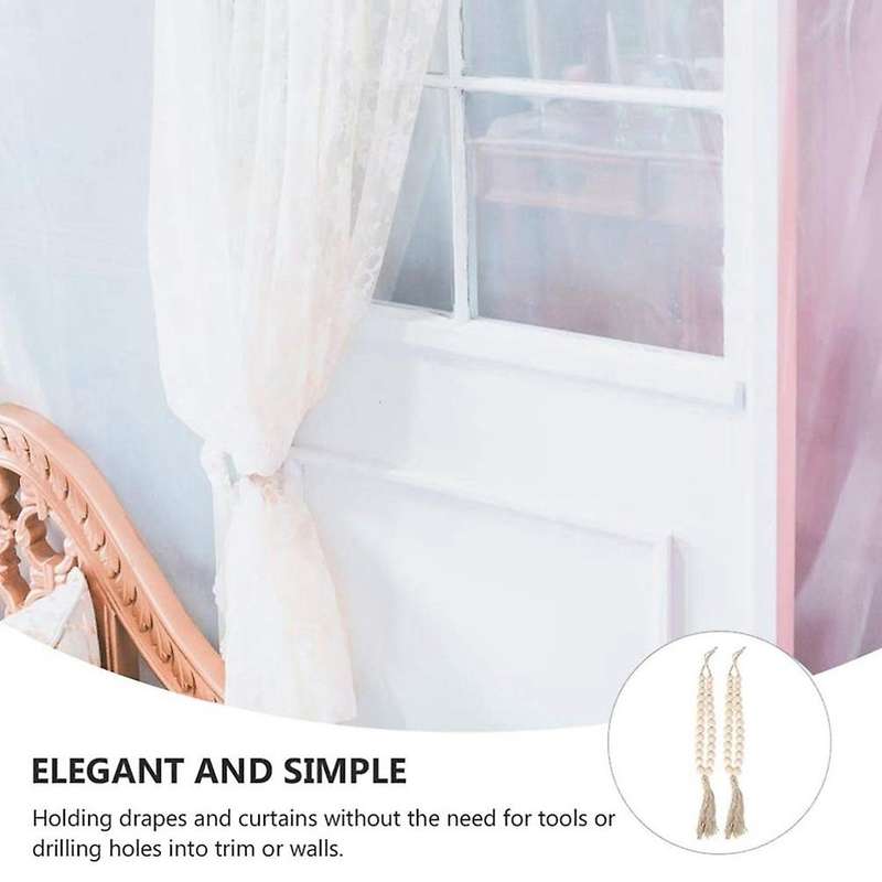 2pcs Wood Bead Garland Tiebacks with Tassels Curtain Rope 44.5cm