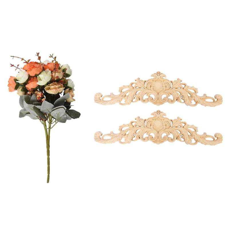2pcs Wood Decorative Long Carved Onlay Applique Furniture 30 X 8 Cm