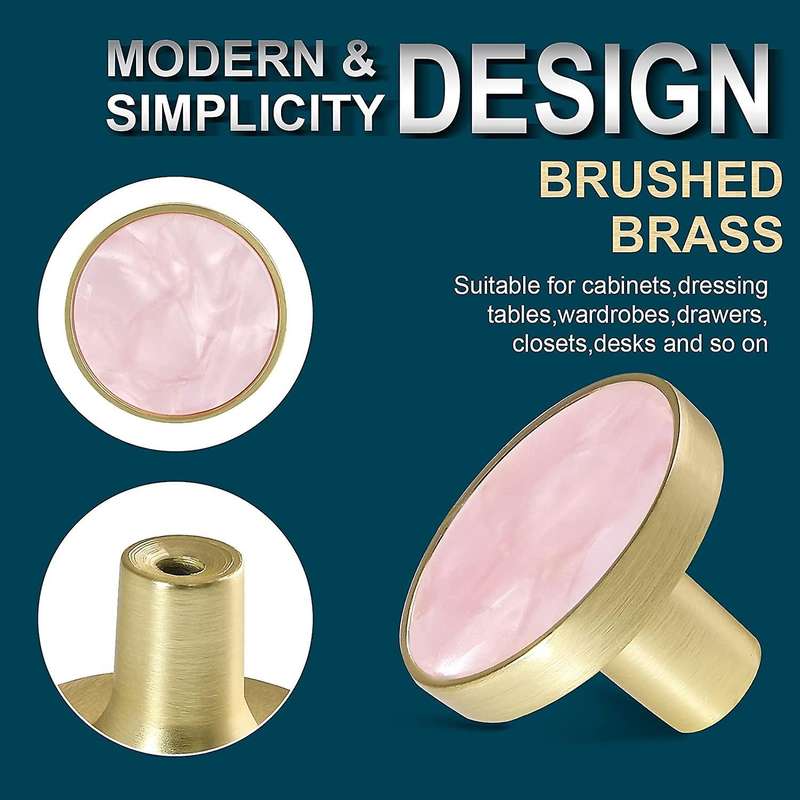4 Pack Gold Knobs for Dresser Drawers, Kitchen Cupboard , Pink