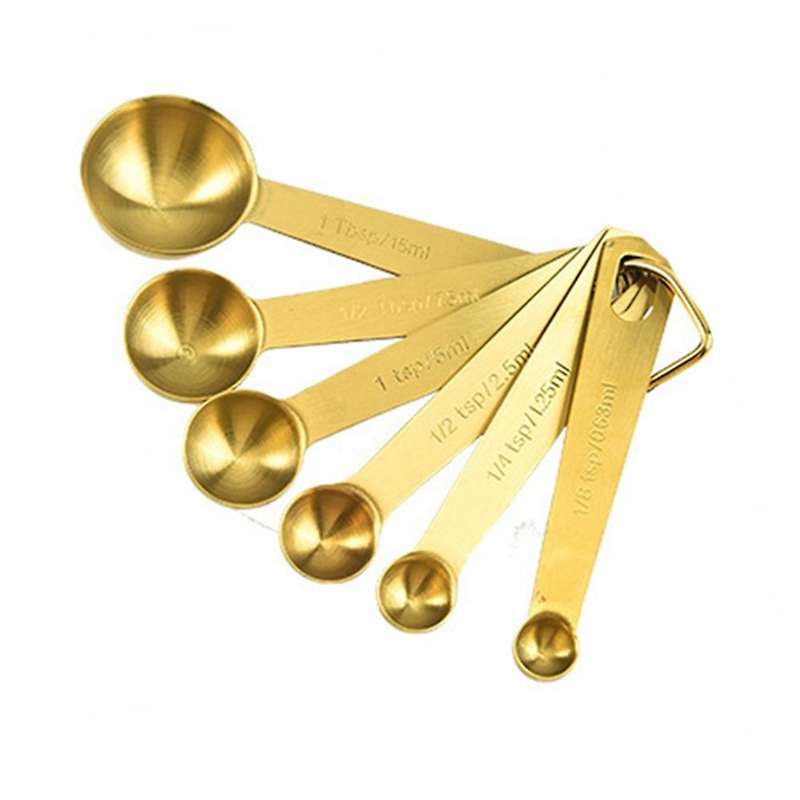6pcs/set Measuring Spoon Stainless Steel Measuring Cup Coffee Gold