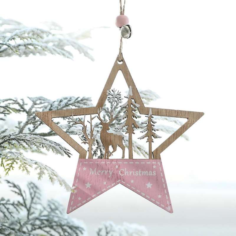 5pcs Pink Christmas Decorations Wooden Pendant