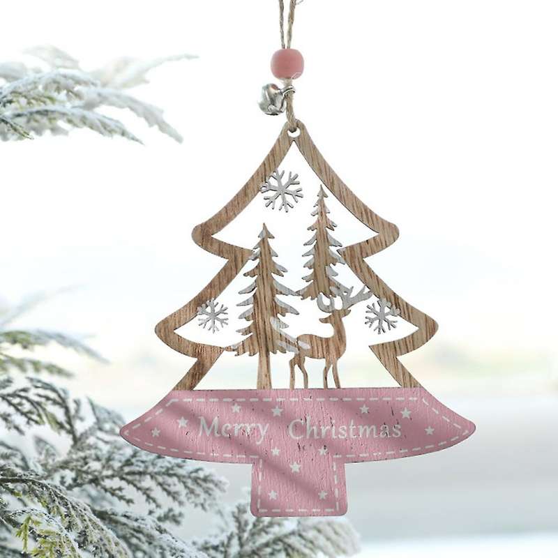 5pcs Pink Christmas Decorations Wooden Pendant