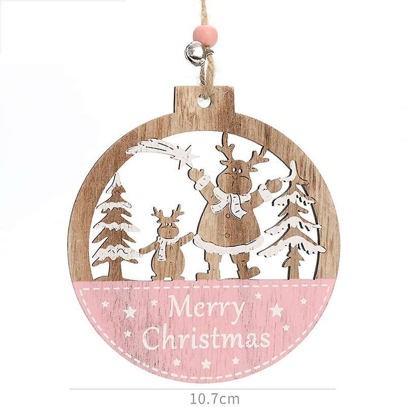 5pcs Pink Christmas Decorations Wooden Pendant