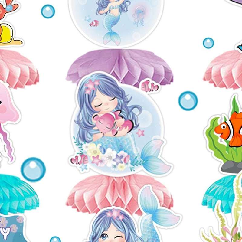 9 Pcs Mermaid Theme Party Honeycomb Centerpieces Ornaments for Tables
