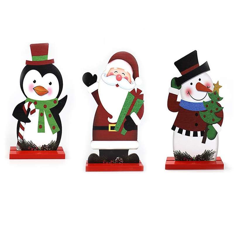 3pcs Santa Claus Snowman Penguin Wood Crafts Christmas Decorations