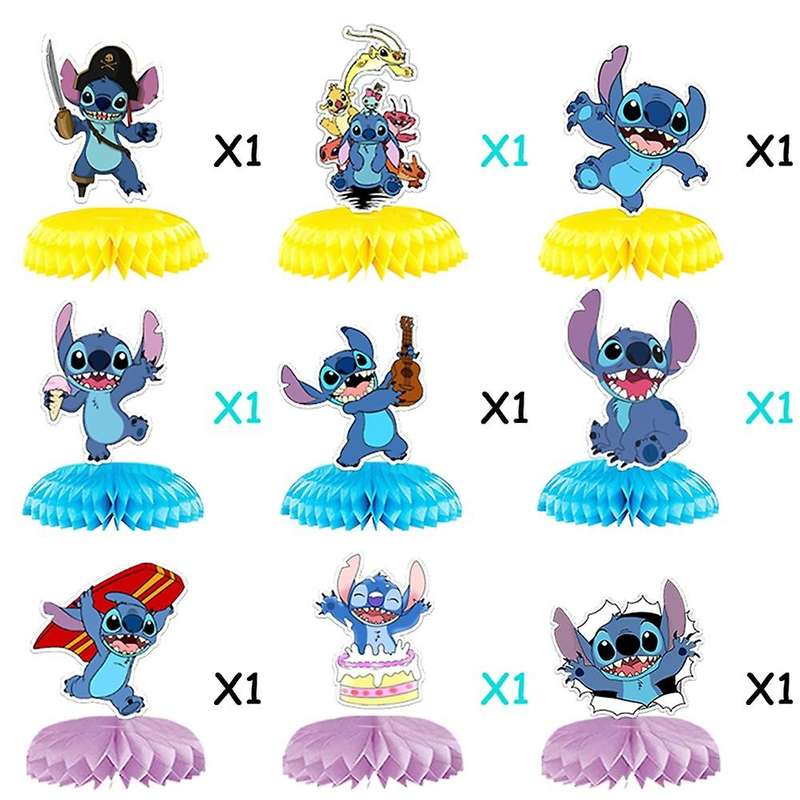 9 Pcs Stitch Theme Party Honeycomb Centerpieces Ornaments