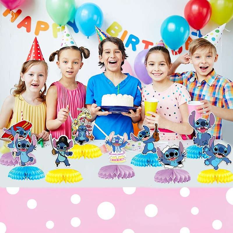 9 Pcs Stitch Theme Party Honeycomb Centerpieces Ornaments