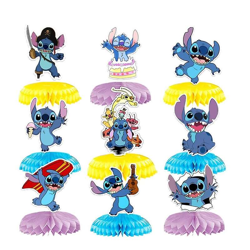 9 Pcs Stitch Theme Party Honeycomb Centerpieces Ornaments