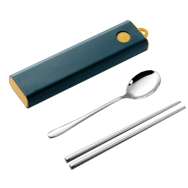 Stainless Steel Cutlery Set Chopsticks Spoon Set with Box Blue