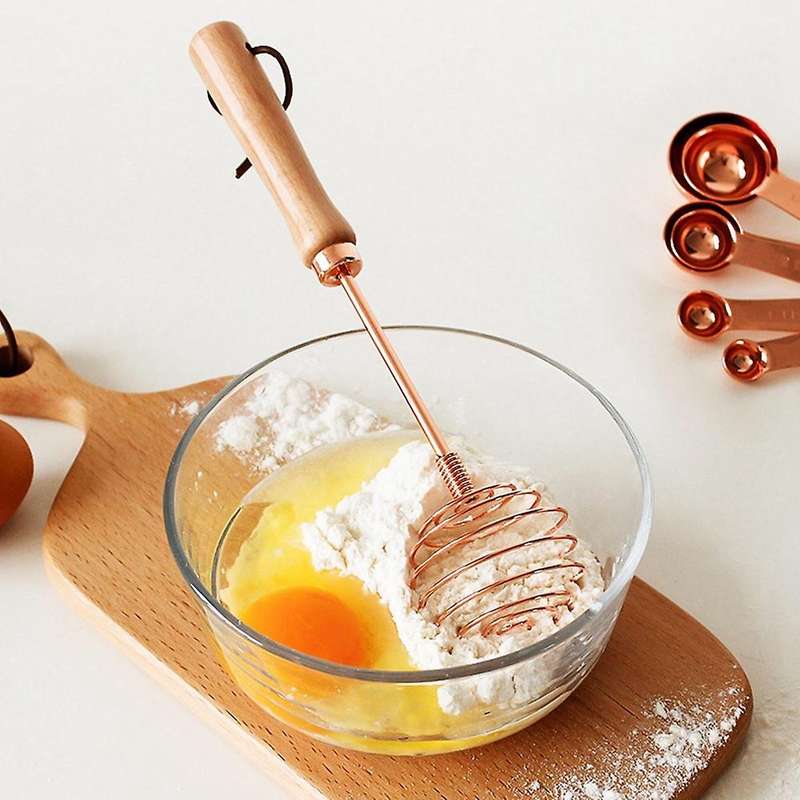 Rose Gold Egg Mixer Whisk Beech Wood Handle