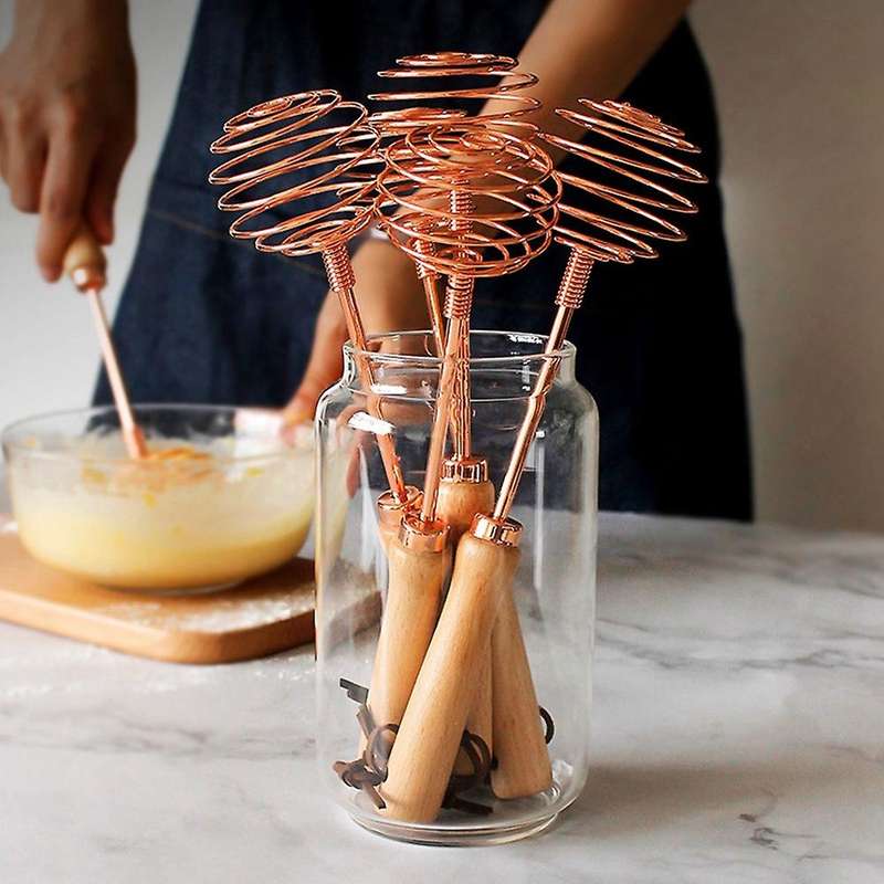 Rose Gold Egg Mixer Whisk Beech Wood Handle