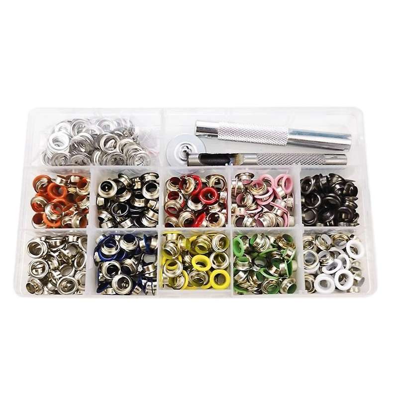 400pc 6mm 10 Colors Metal Eyelets Prong Snap Button Grommets Kit
