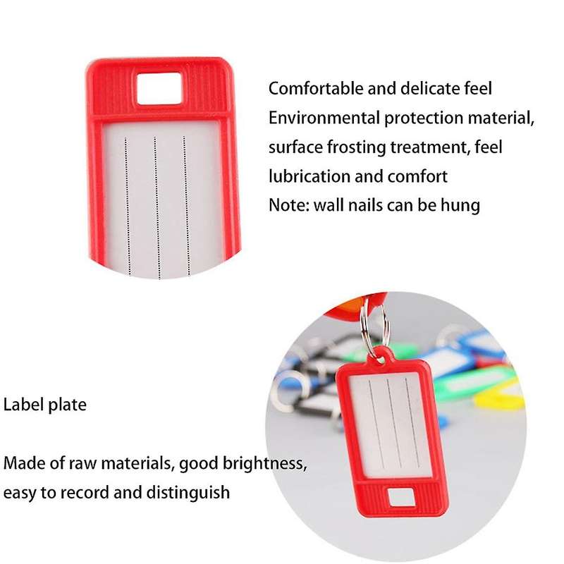 100 Pcs Tough Plastic Key Tags with Window and Split Ring, 5 Colors