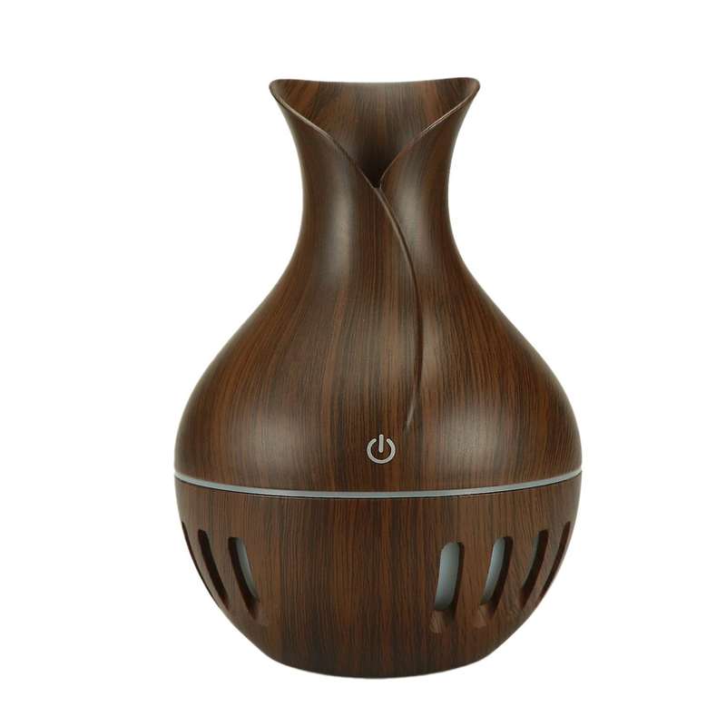 130ml Portable Air Humidifier Wood Grain Vase Usb, Deep Wood Grain