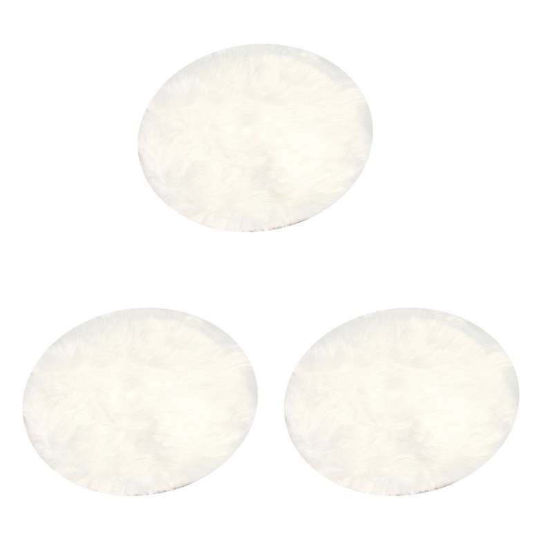 3x Faux Peau De Mouton En Laine Tapis 30 X 30 Cm Natte (rond Blanc)