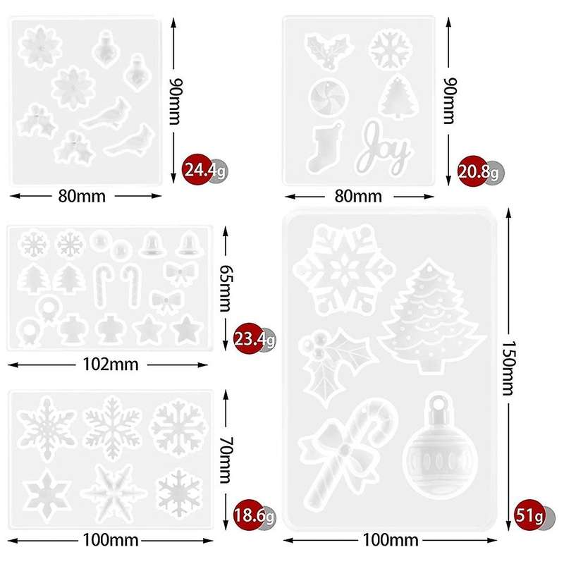 5 Pieces Christmas Resin Mold Christmas Mold Snowflake Mold Resin