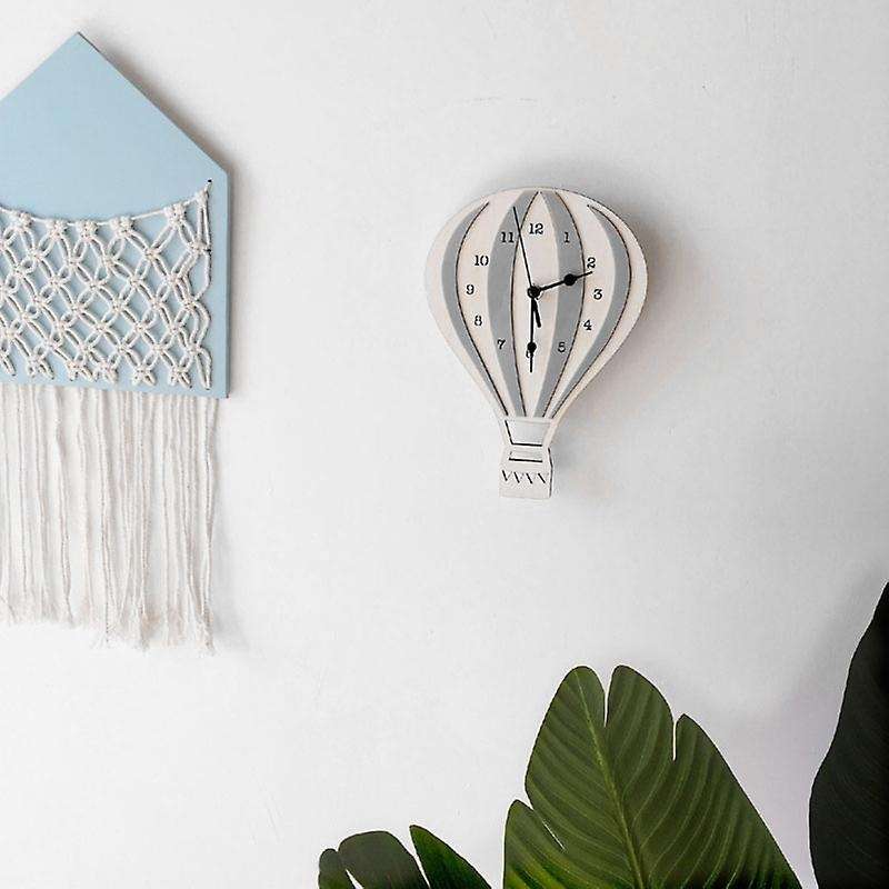 Nordic Style Children Cartoon Hot Air Balloon Clock Mute Clock Gray