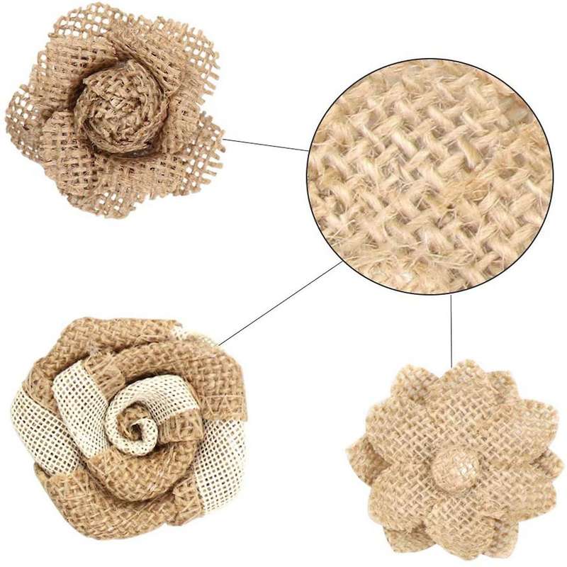 24pcs Burlap Flowers and Burlap Bowknots Set for Diy Craft Party Gift